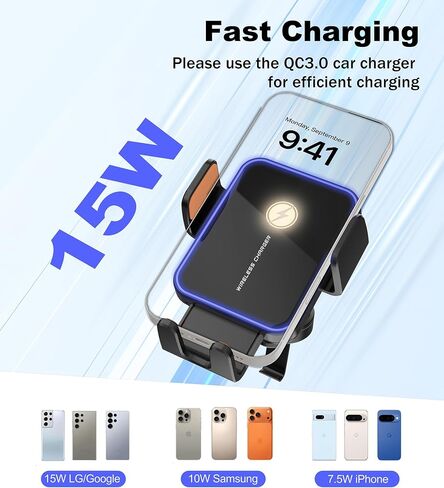 15W Auto-Clamping Wireless Car Charger Mount, Air Vent Cell Phone Holder in Kuwait