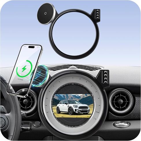 Phone Mount for BMW Mini Cooper (2007-2013 R56, 08-14 R55, 09-15 R57, 12-15 R58/R59), Magnetic iPhone Holder, Magsafe Car Mount Charger, 15W Wireless Car Charger, Hands Free & 360°, Car Accessories in Saudi Arabia