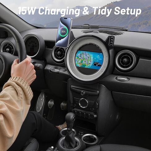 Phone Mount for BMW Mini Cooper (2007-2013 R56, 08-14 R55, 09-15 R57, 12-15 R58/R59), Magnetic iPhone Holder, Magsafe Car Mount Charger, 15W Wireless Car Charger, Hands Free & 360°, Car Accessories in Saudi Arabia