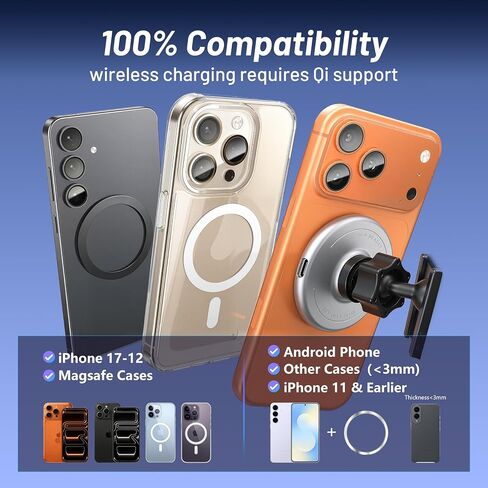 Phone Mount for BMW Mini Cooper (2007-2013 R56, 08-14 R55, 09-15 R57, 12-15 R58/R59), Magnetic iPhone Holder, Magsafe Car Mount Charger, 15W Wireless Car Charger, Hands Free & 360°, Car Accessories in Saudi Arabia