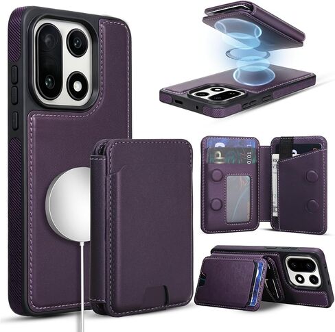 Magnetic Detachable Wallet Case for Oneplus 15 with Kickstand,2-in-1 MagSafe Compatible RFID Blocking Card Holder,Slim PU Leather Cover Vintage Brown in Kuwait