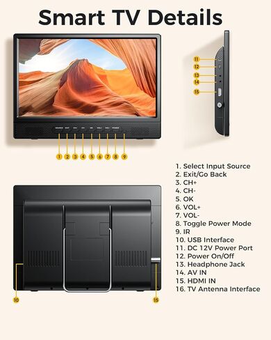 Desobry 12 Inch Small Smart TV, LCD Small Kitchen TV with WiFi in Saudi Arabia