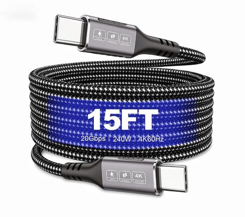 240W USB C to USB C Cable 15Ft,20Gbps USB C to USB C Cable, 4K@60Hz Video in Kuwait