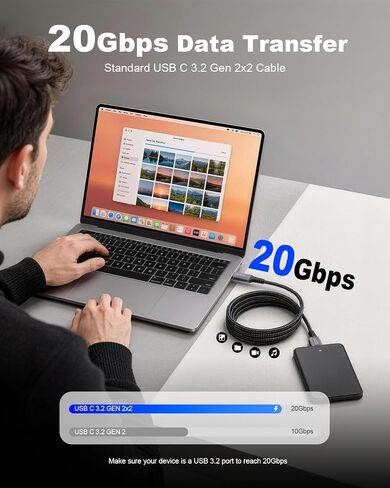 240W USB C to USB C Cable 15Ft,20Gbps USB C to USB C Cable, 4K@60Hz Video in Kuwait