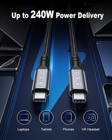 240W USB C to USB C Cable 15Ft,20Gbps USB C to USB C Cable, 4K@60Hz Video in Kuwait
