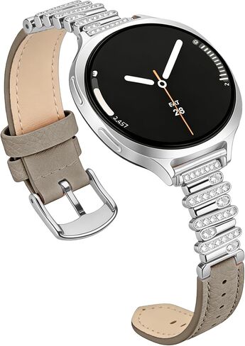 Bling Leather Band Compatible for Samsung Galaxy watch 9 8 40mm/44mm, Crystal Replacement Strap for Galaxy Watch 8 Classic 46mm Women, Black/Silver in Saudi Arabia