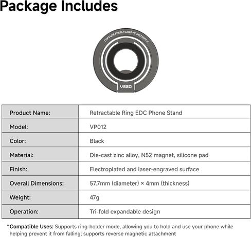 VSGO Foldable Magnetic Phone Ring Stand, Compatible with MagSafe in Saudi Arabia