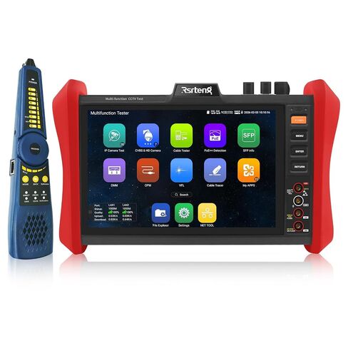 Rsrteng CCTV Tester 4K 12MP IP Camera Tester POE++ Max 90W POE Camera Test OPM/VFL/DMM,8MP TVI/CVI/AHD/CVBS Coaxial Camera Test 1CH SFP Module,WiFi,Network Tools,Cable Tester,HD/VGA,POE Detection in Saudi Arabia