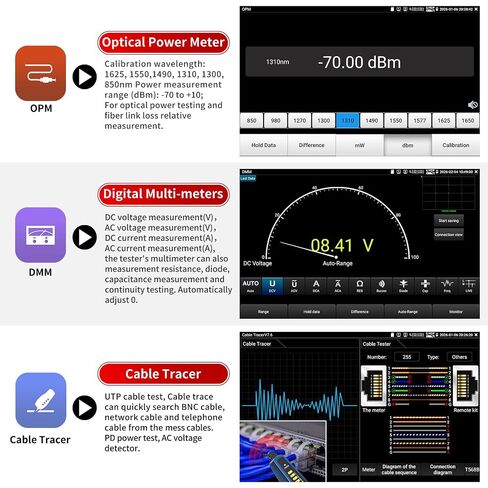 Rsrteng CCTV Tester 4K 12MP IP Camera Tester POE++ Max 90W POE Camera Test OPM/VFL/DMM,8MP TVI/CVI/AHD/CVBS Coaxial Camera Test 1CH SFP Module,WiFi,Network Tools,Cable Tester,HD/VGA,POE Detection in Saudi Arabia
