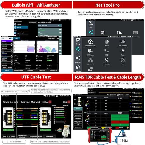 Rsrteng CCTV Tester 4K 12MP IP Camera Tester POE++ Max 90W POE Camera Test OPM/VFL/DMM,8MP TVI/CVI/AHD/CVBS Coaxial Camera Test 1CH SFP Module,WiFi,Network Tools,Cable Tester,HD/VGA,POE Detection in Saudi Arabia