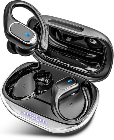 Wireless Earbuds Bluetooth Headphones 80Hrs Playtime Ear Buds IPX7 Waterproof Sports Earphones Wireless Charging Case Over-Ear Earhooks Headest - Black in Kuwait