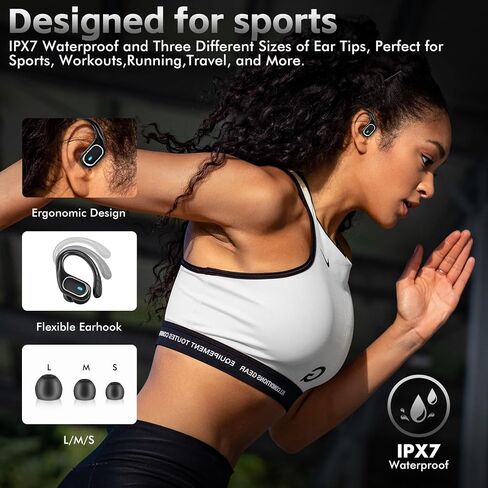 Wireless Earbuds Bluetooth Headphones 80Hrs Playtime Ear Buds IPX7 Waterproof Sports Earphones Wireless Charging Case Over-Ear Earhooks Headest - Black in Kuwait