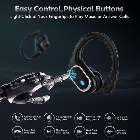 Wireless Earbuds Bluetooth Headphones 80Hrs Playtime Ear Buds IPX7 Waterproof Sports Earphones Wireless Charging Case Over-Ear Earhooks Headest - Black in Kuwait