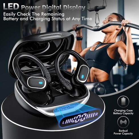 Wireless Earbuds Bluetooth Headphones 80Hrs Playtime Ear Buds IPX7 Waterproof Sports Earphones Wireless Charging Case Over-Ear Earhooks Headest - Black in Kuwait