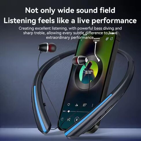 Neckband Bluetooth Headphones, 24H Playtime Wireless Neckband Headphones with Retractable Earbuds, HiFi Stereo Noise Cancelling Neckband Earphones for Sports Running in Saudi Arabia