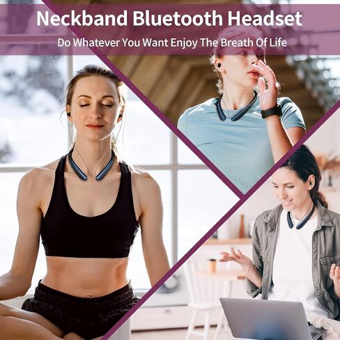 Neckband Bluetooth Headphones, 24H Playtime Wireless Neckband Headphones with Retractable Earbuds, HiFi Stereo Noise Cancelling Neckband Earphones for Sports Running in Saudi Arabia