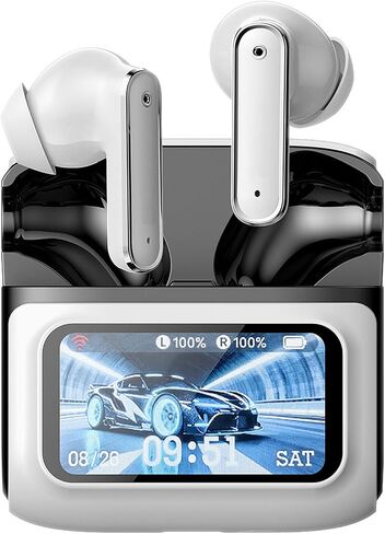 MS128 Bluetooth 6.0 Headphones with Multifunctional LED Touch Display, Wireless Earbuds Noise Reduction / IPX5 Waterproof / HiFi Stereo Comfortable, in-Ear Earphone for Gameplay/Sports/Work (Black) in Saudi Arabia
