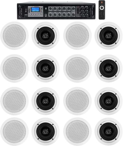Rockville RCS350-6 6-Zone 70V Hotel Amp with 16 CC525T Speakers in Saudi Arabia