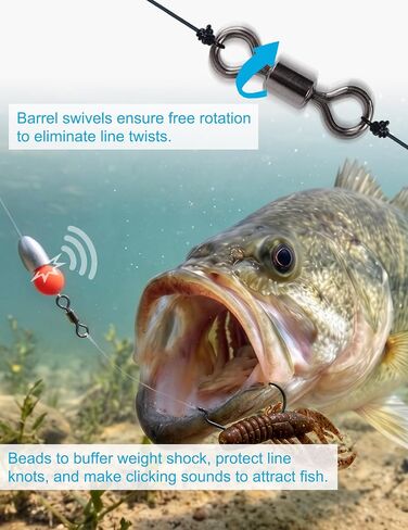 135pcs Bass Fishing Hooks EWG Hooks with Beads and Barrel Swivels in Saudi Arabia