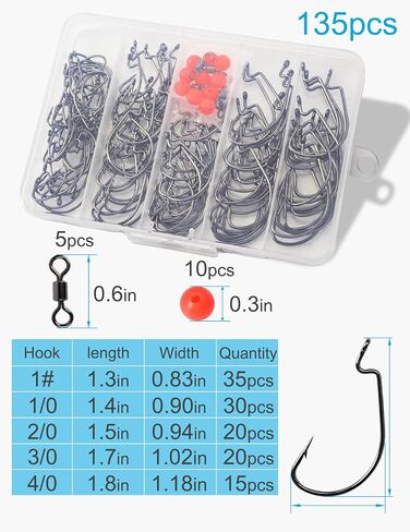 135pcs Bass Fishing Hooks EWG Hooks with Beads and Barrel Swivels in Saudi Arabia