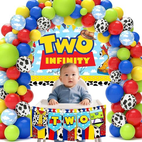Blue Sky White Clouds Cartoon Story 2nd Birthday Party Banner Backdrop 2nd Bday Cowboy to Infinity and Two Beyond Bday Decorations Party Supplies for Boys in Saudi Arabia