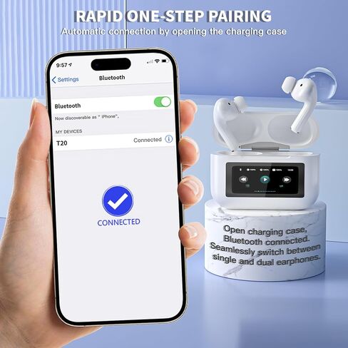 Wireless Earbuds, Blue-tooth Headphones with Smart Touch Screen LED Display, ANC Noise Canceling Earbuds with 48Hrs Playtime,Waterproof Sports Blue-tooth Headphones for iPhone 17/16/15/14/iPad/Android in Saudi Arabia
