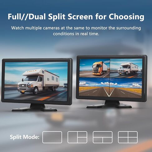 4 Channel Backup Camera System,Touchable 10.1 inch Monitor with DVR Loop Recording, IP69 Waterproof, Nightvision 1080P Camera for RV/Truck/Trailer Pickup, Wired (Cigarette Charger &32G) in Kuwait