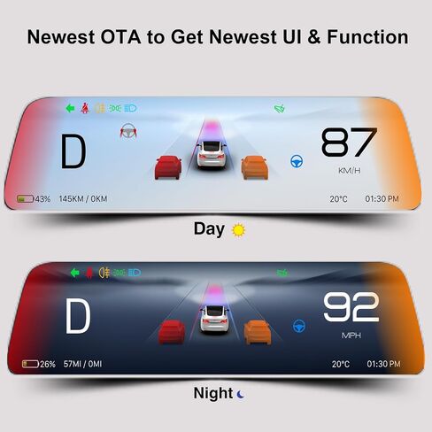 Heads Up Dispaly with Air Vent​ for Tesla Model Y 2019-2024 & Model 3 2017-2023 9.66" Screen - Wireless CarPlay Android Auto, Blind Spot,Anti-Glare Screen in Kuwait
