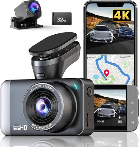 JOMISE Dash Cam Front and Rear 4K+1080P, 3" LCD, Starvis Sensor, Built-in GPS, WDR, Night Vision, Dash Camera for Cars with WiFi, Parking Mode, 32GB Card, Reliable Dashcam for Safety Recording in Saudi Arabia