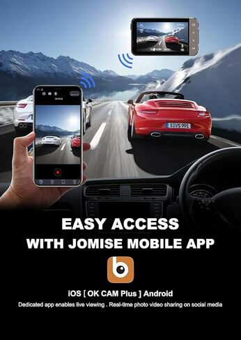 JOMISE Dash Cam Front and Rear 4K+1080P, 3" LCD, Starvis Sensor, Built-in GPS, WDR, Night Vision, Dash Camera for Cars with WiFi, Parking Mode, 32GB Card, Reliable Dashcam for Safety Recording in Saudi Arabia
