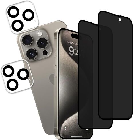 2-2 Pack Privacy Screen Protector Designed For IPhone15 Pro Max Anti Spy Private Tempered Glass Film 2-Pack Camera Lens Protector Film 2-Pack in Saudi Arabia