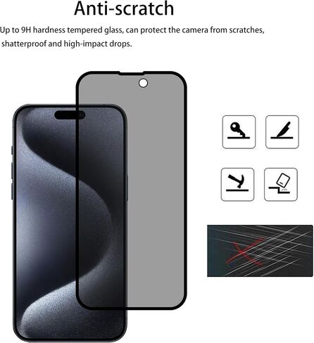 2-2 Pack Privacy Screen Protector Designed For IPhone15 Pro Max Anti Spy Private Tempered Glass Film 2-Pack Camera Lens Protector Film 2-Pack in Saudi Arabia