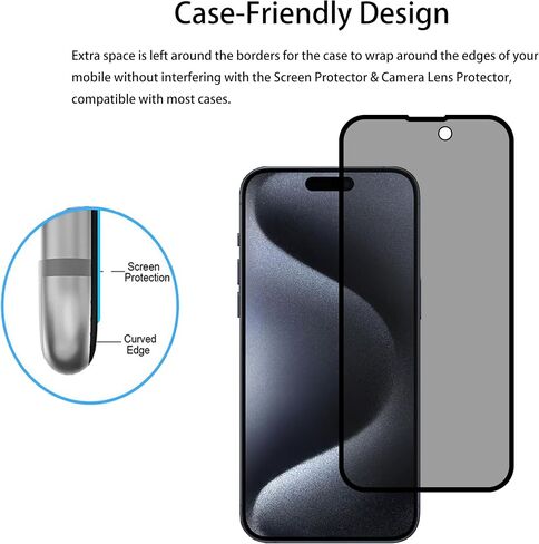 2-2 Pack Privacy Screen Protector Designed For IPhone15 Pro Max Anti Spy Private Tempered Glass Film 2-Pack Camera Lens Protector Film 2-Pack in Saudi Arabia