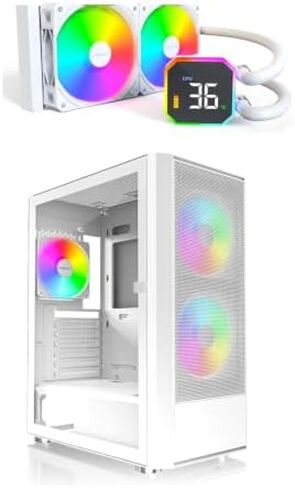 Montech X2 Plus ATX Mid-Tower Computer Case Tempered Glass Side Panel Desktop Chassis Bundle with MONTECH HyperFlow Digital 240mm Radiator CPU AIO Cooler White in Saudi Arabia