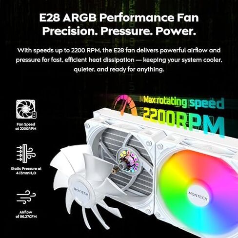 Montech X2 Plus ATX Mid-Tower Computer Case Tempered Glass Side Panel Desktop Chassis Bundle with MONTECH HyperFlow Digital 240mm Radiator CPU AIO Cooler White in Saudi Arabia