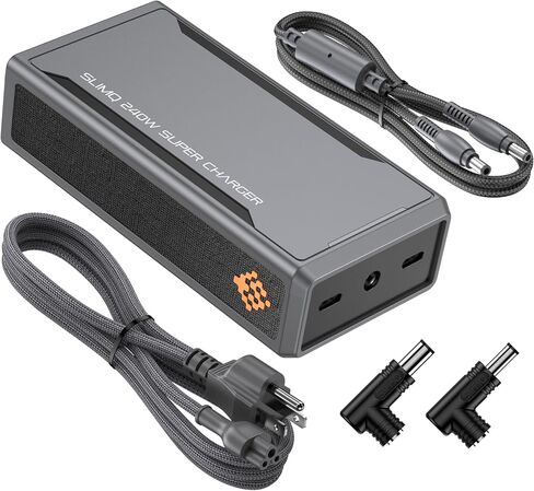 SlimQ 240W GaN Charger Bundle for HP Omen and Victus Gaming Laptops, Includes F240 DC Charger and HP Adapter Tip, Compact Replacement Power Adapter with 2 USB-C Ports for Travel and Office in Saudi Arabia