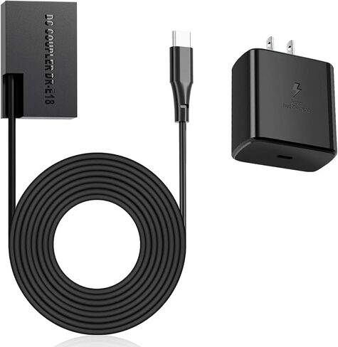 USB C Charger Block DR-E18 DC Coupler Cable, Replace LP-E17 Dummy Battery ACK-E18 AC Power Adapter, Compatible with Canon EOS RP R50 R100 R8 R10 77D 200D 750D 800D 8000D... in Saudi Arabia