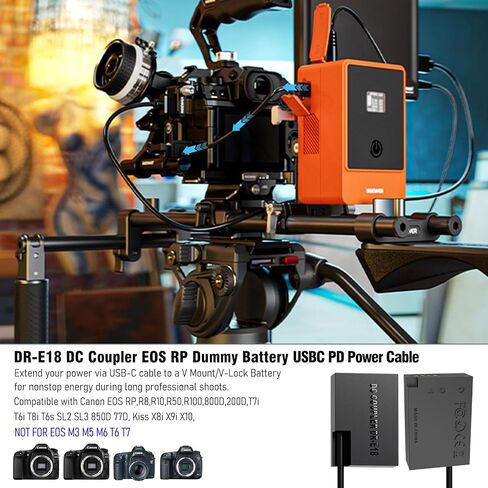 USB C Charger Block DR-E18 DC Coupler Cable, Replace LP-E17 Dummy Battery ACK-E18 AC Power Adapter, Compatible with Canon EOS RP R50 R100 R8 R10 77D 200D 750D 800D 8000D... in Saudi Arabia