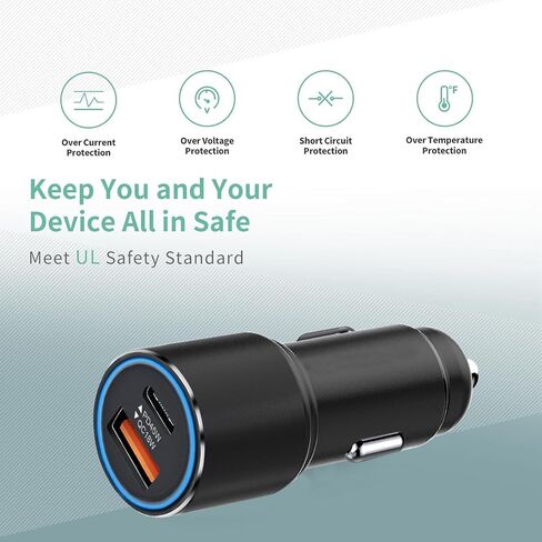 63W Car Charger USB C for Moto Motorola G Play (2022 2023 2024 2025 2026)/G Power/G Stylus/Edge (2020-2026 5G) Android Phone,Dual Port (USB C 45W+QC 18W)Adapter Cigarette Lighter Plug +4FT Fast Cable in Saudi Arabia