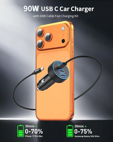 iPhone 18 Pro/18 Pro Max/Duo/17/16 Car Charger, 90W 4Port USB C Car Charger in Saudi Arabia