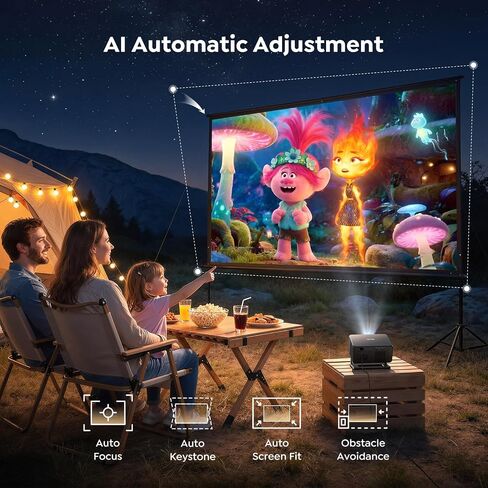 Portable Smart Projector [Bundled with Google TV Stick 14.0 & 4K Support & Dolby] with WiFi and Bluetooth HDR10,Ceiling Mini Movie Short Throw Projector Outdoor Auto Focus for Home Theater Bedroom in Saudi Arabia