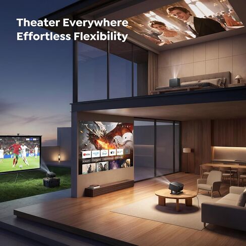 Portable Smart Projector [Bundled with Google TV Stick 14.0 & 4K Support & Dolby] with WiFi and Bluetooth HDR10,Ceiling Mini Movie Short Throw Projector Outdoor Auto Focus for Home Theater Bedroom in Saudi Arabia