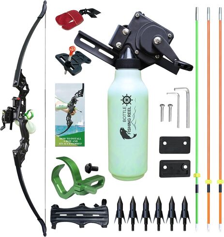 45lbs Bow Fishing Combo Kit Archery Recurve Bow Set, Bowfishing Bow and Arrow Adult Beginner, with 40 Meters Bowfishing Reel Bottle in Saudi Arabia