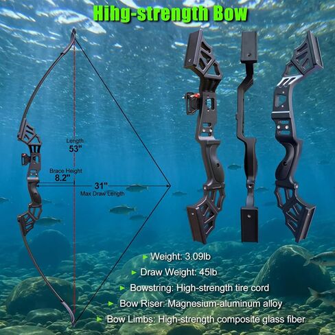 45lbs Bow Fishing Combo Kit Archery Recurve Bow Set, Bowfishing Bow and Arrow Adult Beginner, with 40 Meters Bowfishing Reel Bottle in Saudi Arabia