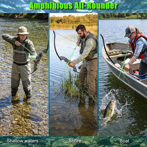 45lbs Bow Fishing Combo Kit Archery Recurve Bow Set, Bowfishing Bow and Arrow Adult Beginner, with 40 Meters Bowfishing Reel Bottle in Saudi Arabia