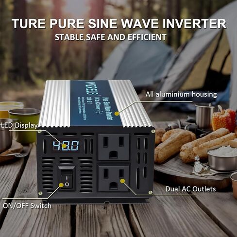 WZRELB 1200W Pure Sine Wave Inverter 12V DC to 110V 120V AC Power Converter with LED Display, Remote Controller, Off-Grid Power Inverter 2400W Surge for Home, RV, Truck, Camping in Saudi Arabia