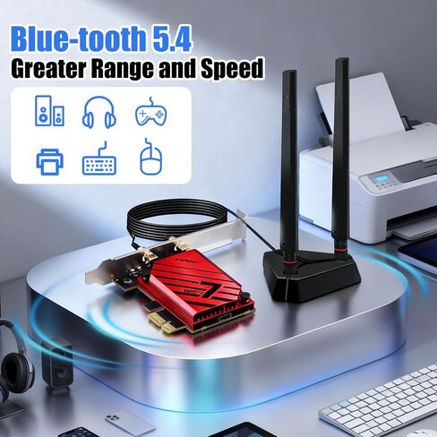 FENVI BE6500 WiFi 7 PCIe Network Card for Desktop PC,Tri-Band 2.4G/5G/6GHz Wireless Adapter with Bluetooth 5.4, 802.11be, MLO Low Latency,WPA3,Supports Windows 11/10 64-Bit for Intel & AMD,Gaming,VR in Saudi Arabia