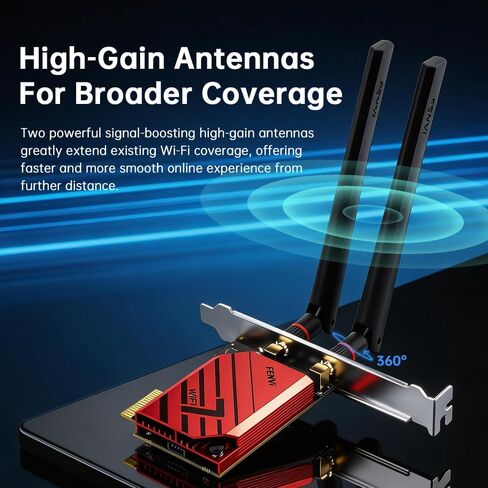 FENVI BE6500 WiFi 7 PCIe Network Card for Desktop PC,Tri-Band 2.4G/5G/6GHz Wireless Adapter with Bluetooth 5.4, 802.11be, MLO Low Latency,WPA3,Supports Windows 11/10 64-Bit for Intel & AMD,Gaming,VR in Saudi Arabia