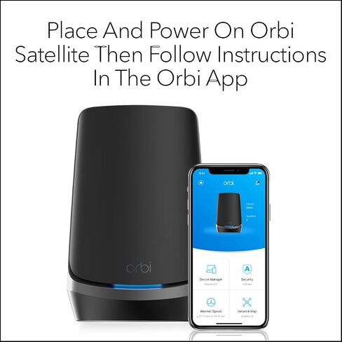 NETGEAR Orbi Quad-Band WiFi 6E Mesh Add-on Satellite (RBSE960B) - Works with Orbi RBKE963B - Adds Coverage up to 3,000 sq. ft - AXE11000 (10.8Gbps) - Black in Saudi Arabia