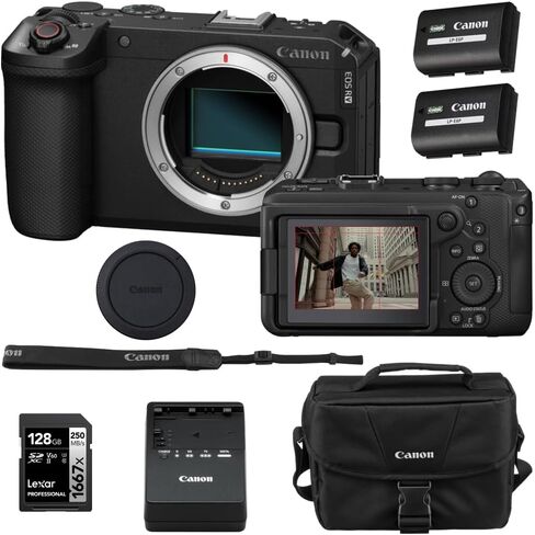 Canon EOS R6 V Mirrorless Camera with 128GB Memory Card + Extra LP-E6P Battery + 200ES Shoulder Bag (4 Items) in Saudi Arabia